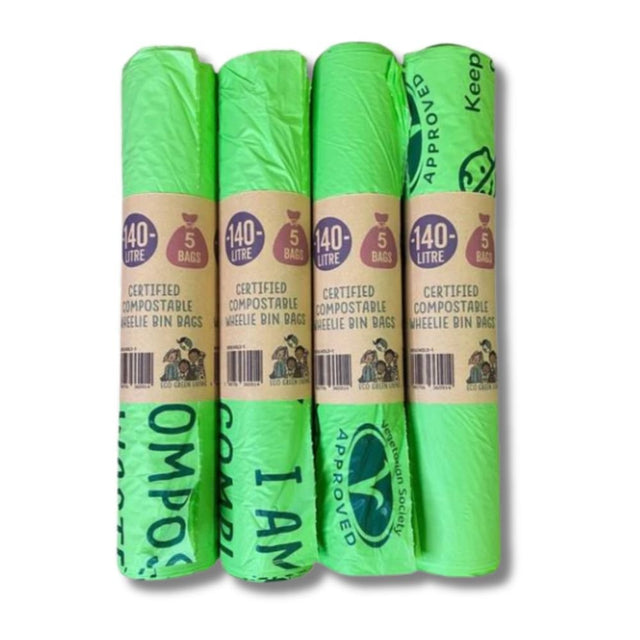 140L Compostable Waste Bags | 1 Roll of 5 Bags | Eco Green Living - Greenlands Health Store