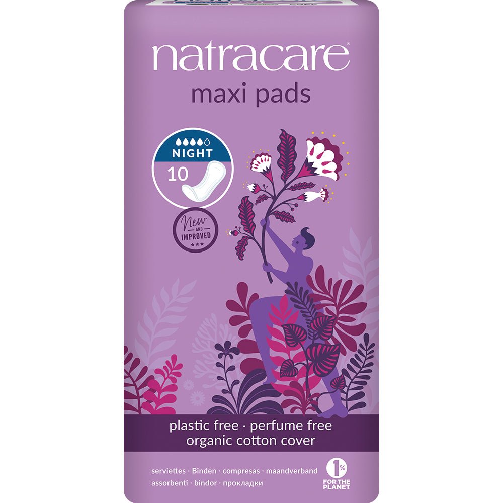 Natural Maxi Pads Night - time x 10 - Greenlands Health Store