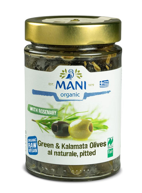Organic Mixed Olives al Naturale Pitted with Rosemary 175g - Greenlands Health Store
