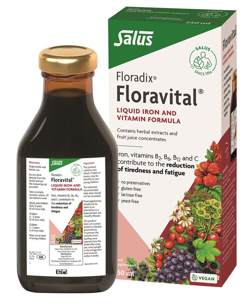 Floravital Yeast & gluten free liquid iron formula 250ml - Greenlands Health Store