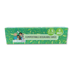 Compostable Resealable Bags Large 2.5 Litre - 15 bags - Greenlands Health Store