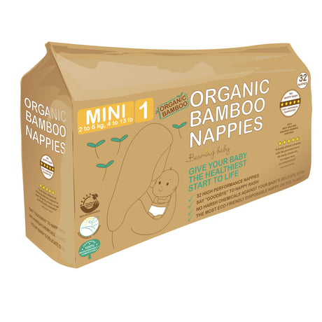 Organic Bamboo Nappies Size 1 (2-6 kg 32 nappies) - Greenlands Health Store
