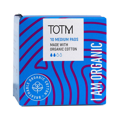 TOTM Organic Pads - Medium Flow With Wings 10 Per Box Case of 8 - Greenlands Health Store