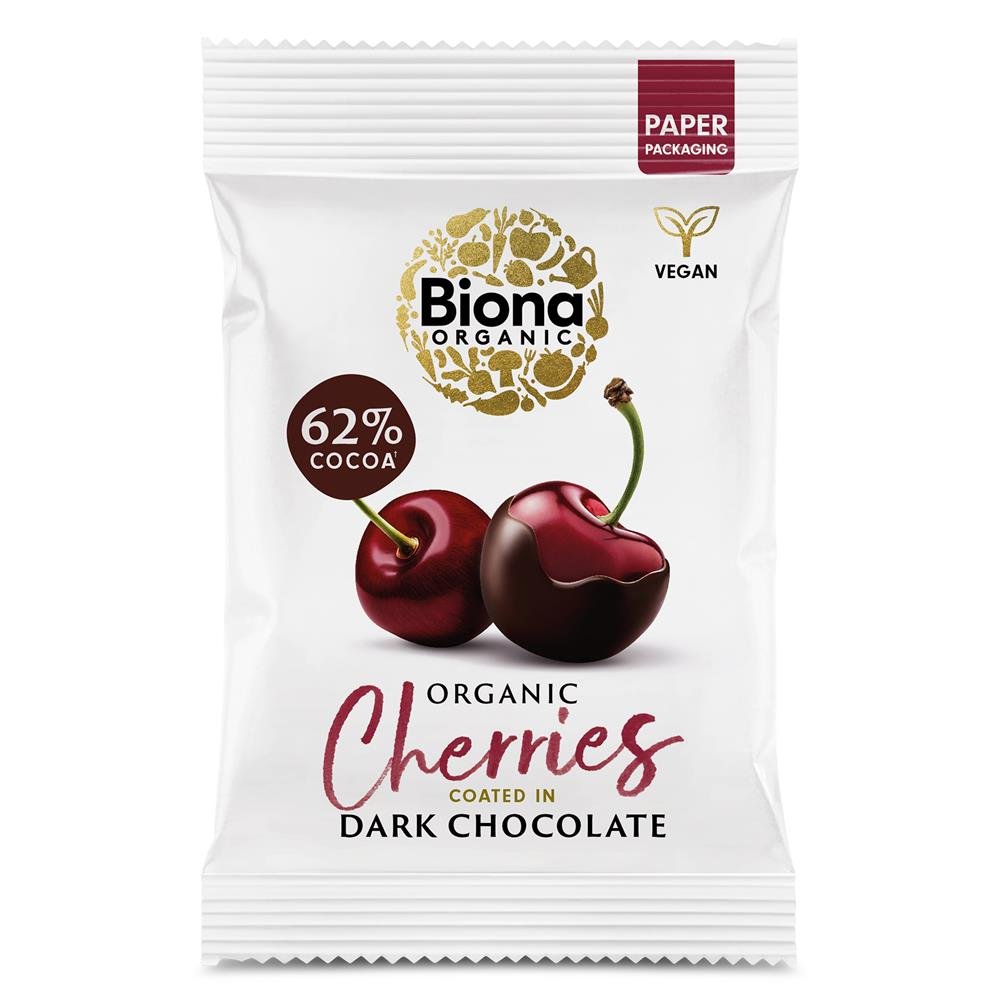 Biona Organic Dark Chocolate Cherries 45g - Greenlands Health Store