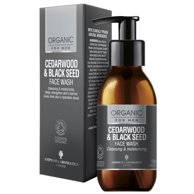 Cedarwood & Black seed Face Wash For Men COSMOS Organic 120ml - Greenlands Health Store