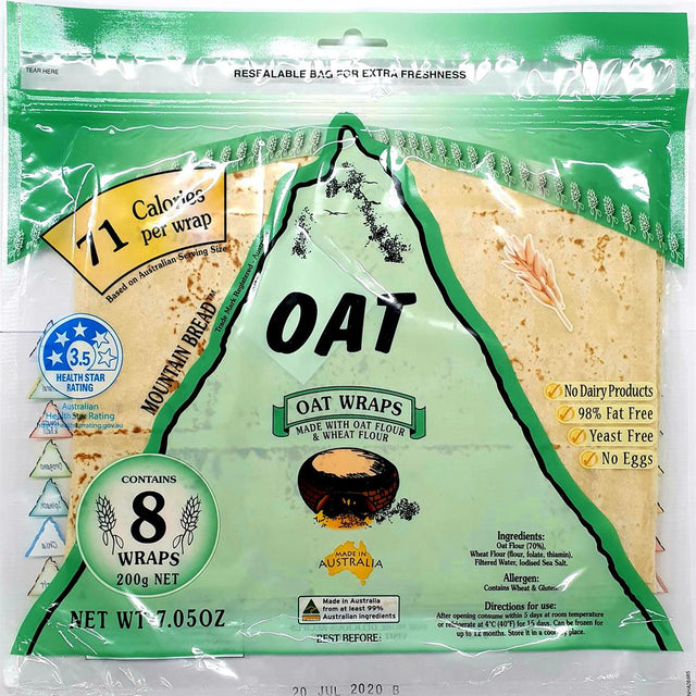 Mountain Bread Oat Wraps (70% Oat) 200g - Greenlands Health Store