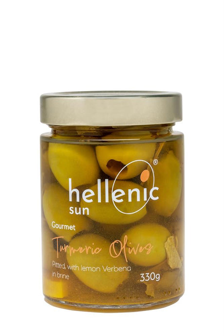Hellenic Sun Turmeric Olives Pitted & Lemon Verbena 330g - Greenlands Health Store