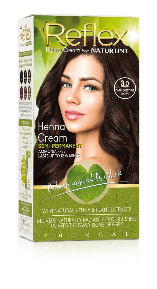 Reflex Semi - Permanent Henna Cream 3.0 Dark Chestnut Brown 110ml - Greenlands Health Store