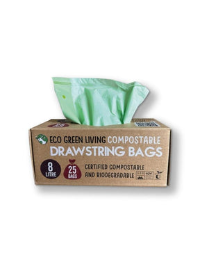 Compostable Drawstring Bin Bags 8 Litre - 25 bags - Greenlands Health Store