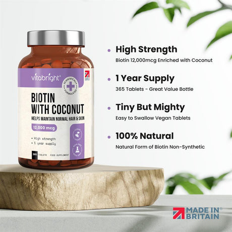 Biotin 12000ug - 400 Tablets with Coconut - Greenlands Health Store