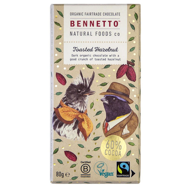 Organic Chocolate Bar Toasted Hazelnuts 80g - Greenlands Health Store