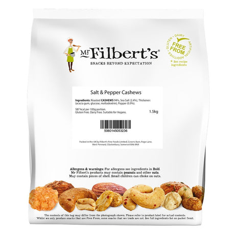 Mr Filberts Salt and Pepper Cashews 1.5kg - Greenlands Health Store
