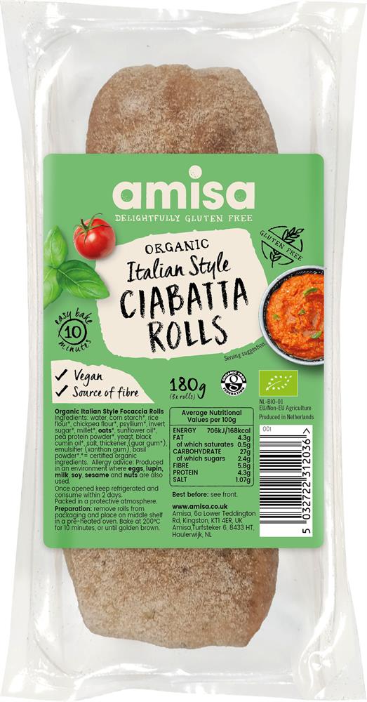 Amisa Organic White Ciabatta Rolls - Organic 180g - Greenlands Health Store