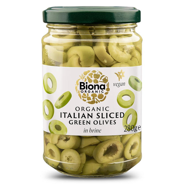 Italian Sliced Green Olives in Brine Organic 280g - Greenlands Health Store
