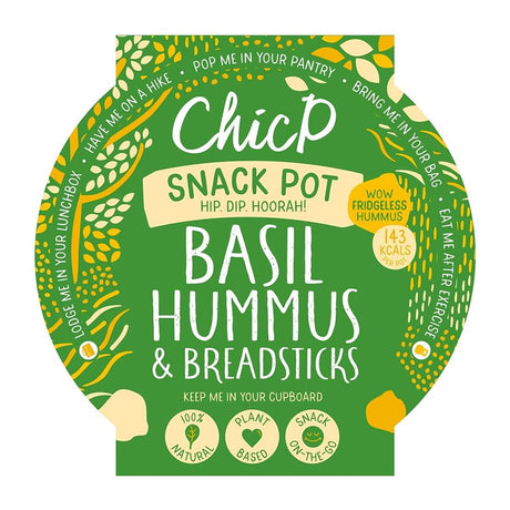Basil Fridge - less Hummus & Breadstick Snack Pot 70g - Greenlands Health Store