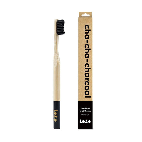 Bamboo Tooth Brush Cha Cha Charcoal Black Medium 1 Unit - Greenlands Health Store