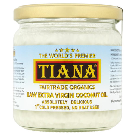 TIANA Fairtrade Organics Raw Extra Virgin Coconut Oil UK no.1 500g - Greenlands Health Store
