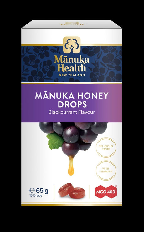 MGO 400+ Manuka Honey Drops with Blackcurrant 65gm - 15's - Greenlands Health Store