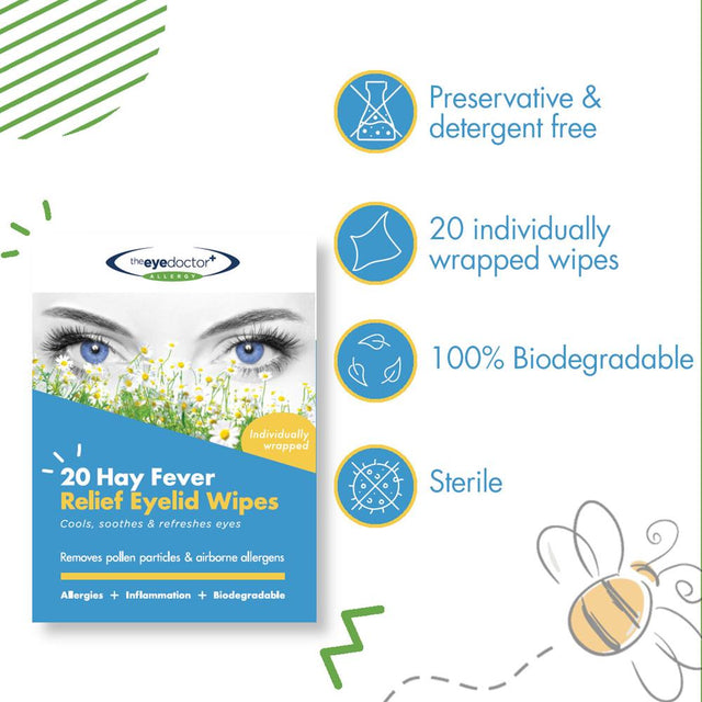 The Eye Doctor Hay Fever Relief Eyelid Wipes x 20 - Greenlands Health Store