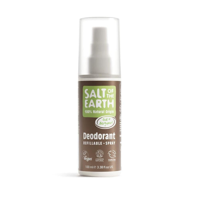 Salt of the Earth Oud & Bergamot Refillable Deo Spray 100ml - Greenlands Health Store