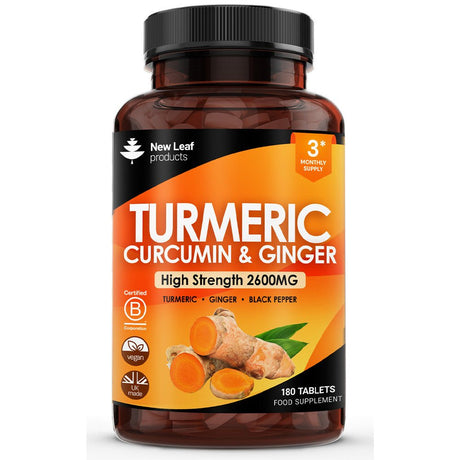 Turmeric Supplements 2600mg Ginger & Black Pepper 120 Vegan - Greenlands Health Store