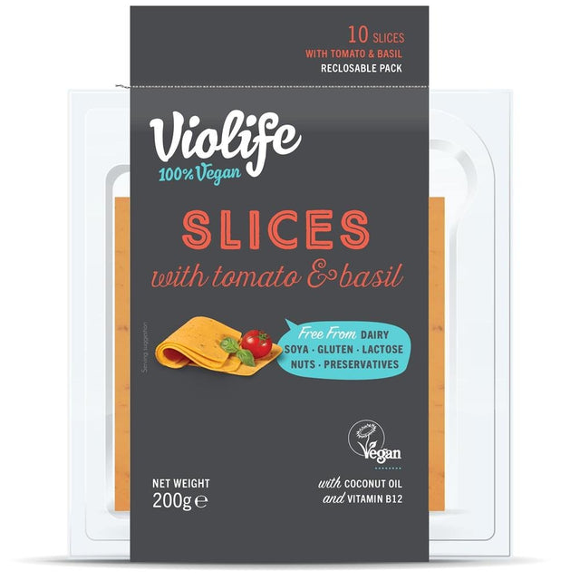 Violife Tomato & Basil Flavour Slices 200g (10 slices) - Greenlands Health Store