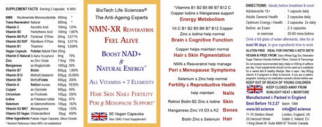 NMN - XR Resveratrol Vitamins Anti - Ageing Hair Skin Menopause 90 - Greenlands Health Store