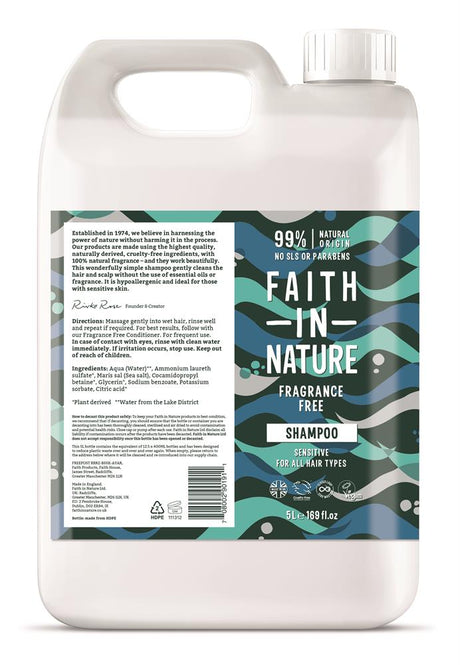 Faith in Nature Fragrance Free Shampoo 5ltr - Greenlands Health Store