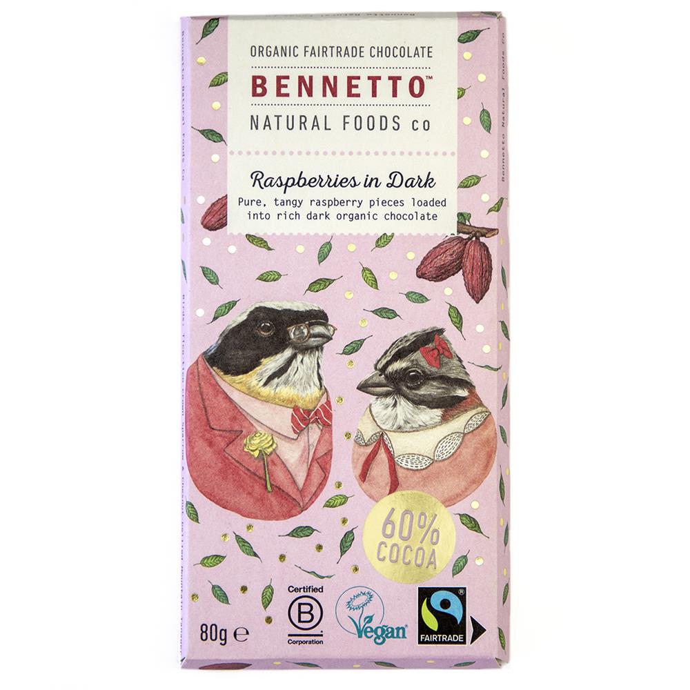 Organic Chocolate Bar Raspberry in Dark 80g - Greenlands Health Store