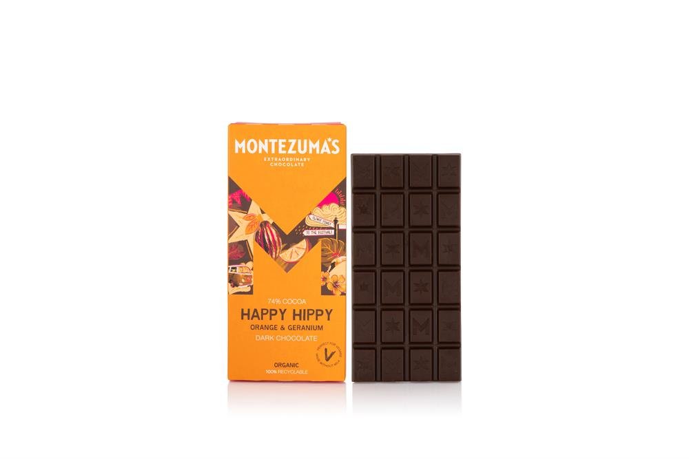 Happy Hippy 74% Dark Organic with Orange & Geranium 90g - Greenlands Health Store