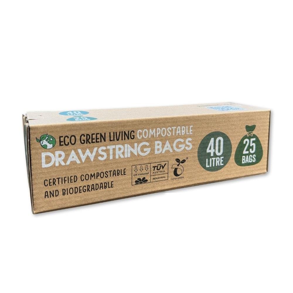 Compostable Drawstring Bin Bags | 40 Litre - 25 bags - Greenlands Health Store
