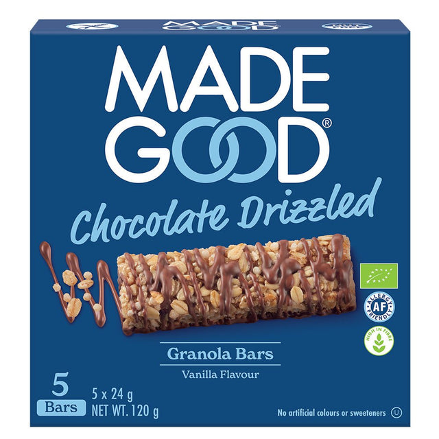 MadeGood Granola Bar Chocolate Drizzled Vanilla 5 x 24g Multipack - Greenlands Health Store