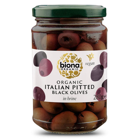 Biona Pitted Black Olives in Brine Organic 280g - Greenlands Health Store