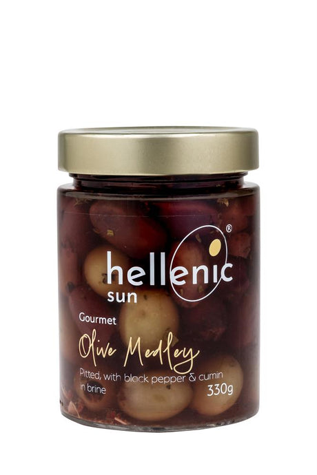 Hellenic Sun Olive Medley pitted Pepper & Cumin 330g - Greenlands Health Store