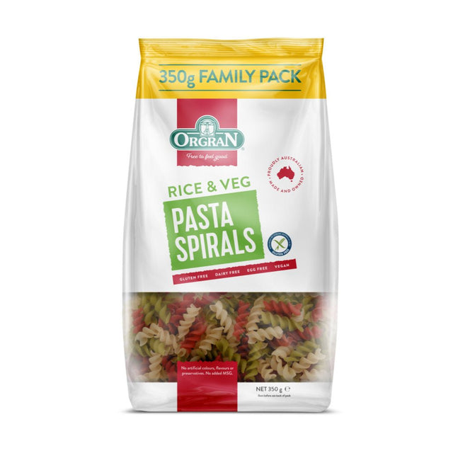 Orgran Vegetable Rice Spirals Pasta 350g - Greenlands Health Store