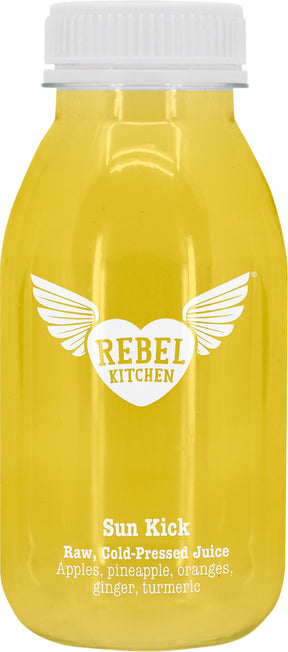 Rebel Kitchen Raw Juice Sun Kick 250ml made in Kent UK - Greenlands Health Store