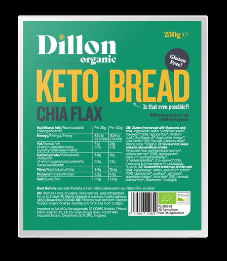 Dillon Organic Chia Flax Keto Bread 250g - Greenlands Health Store