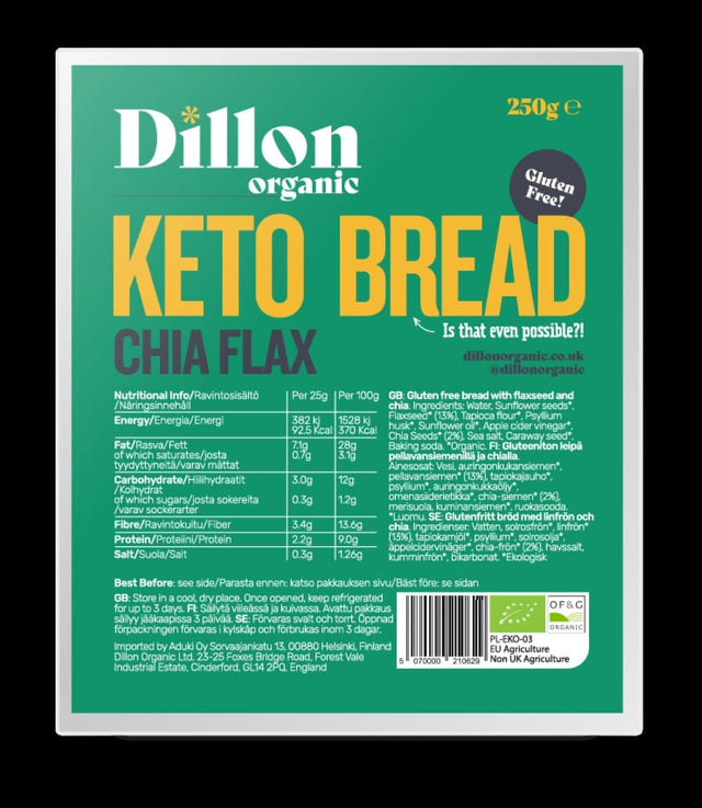 Dillon Organic Chia Flax Keto Bread 250g - Greenlands Health Store