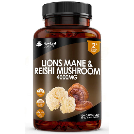 Lions Mane & Reishi Mushroom 120 Vegan Capsules - Greenlands Health Store