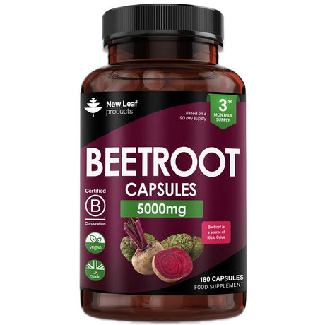 Beetroot Capsules + Black Pepper 5000mg Vegan 180 Capsules - Greenlands Health Store