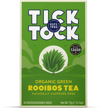 Tick Tock Organic Green Rooibos 40 tea bags - Greenlands Health Store