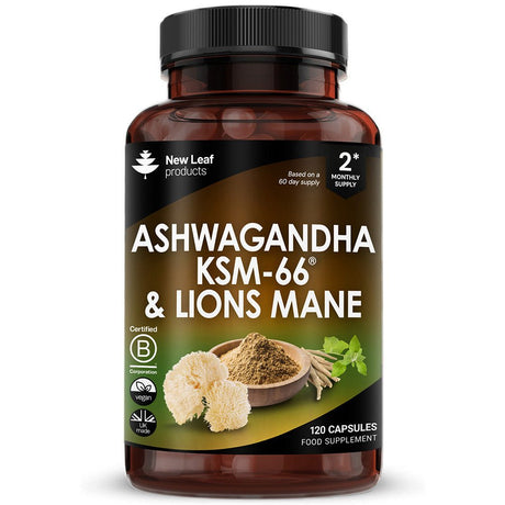 Ashwagandha KSM - 66 & Lions Mane 120 Capsules - Greenlands Health Store