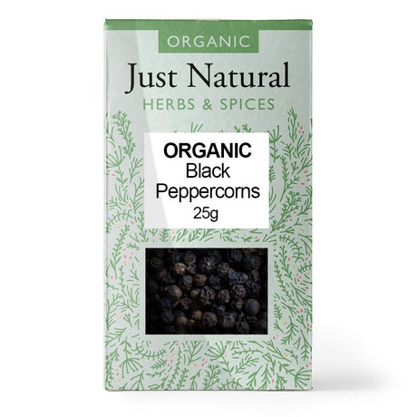 Organic Black Peppercorns (Box) 25g - Greenlands Health Store