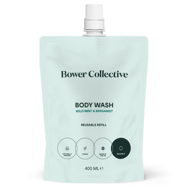 Wild Mint & Bergamot Bower Natural Body Wash Refill 400ml - Greenlands Health Store