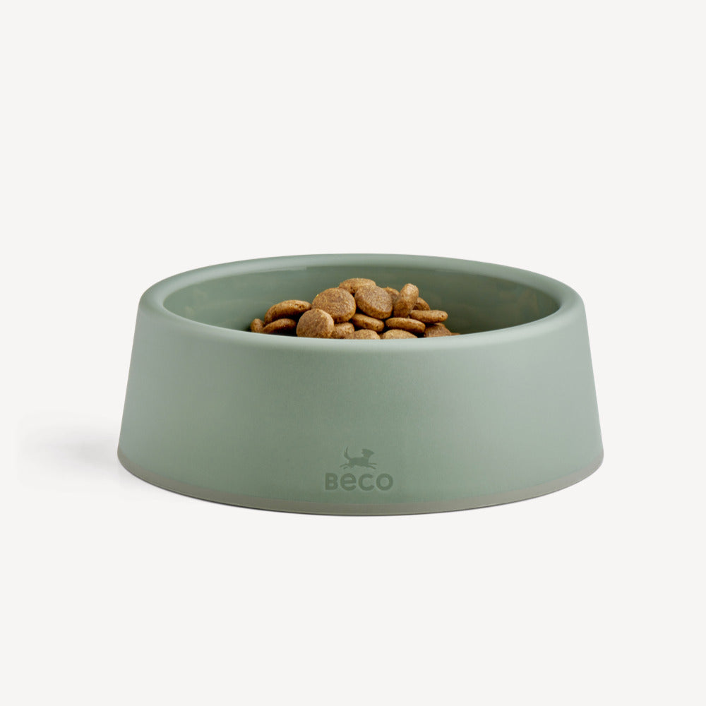 A sturdy food and water dog bowl. Olive Green. 1 large bowl - Greenlands Health Store