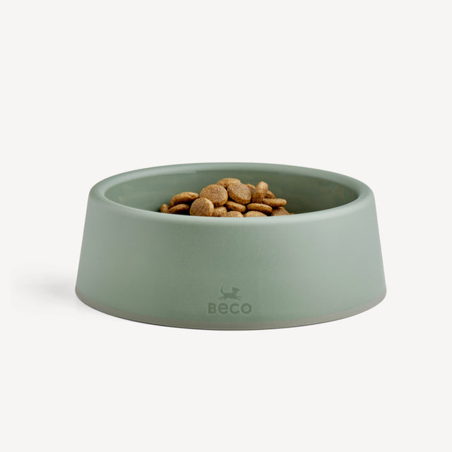 A sturdy food and water dog bowl. Olive Green. 1 large bowl - Greenlands Health Store