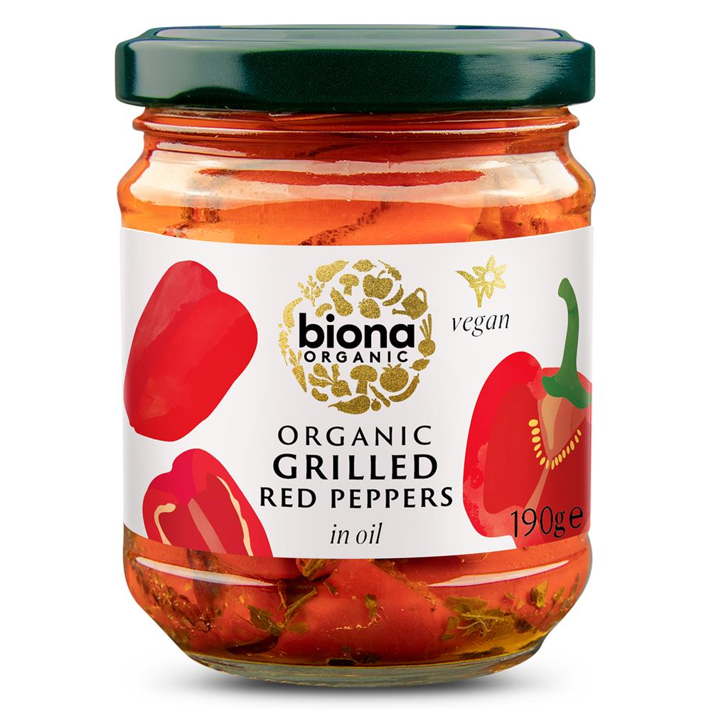 Biona Grilled Red Peppers in Oil Organic 190g - Greenlands Health Store