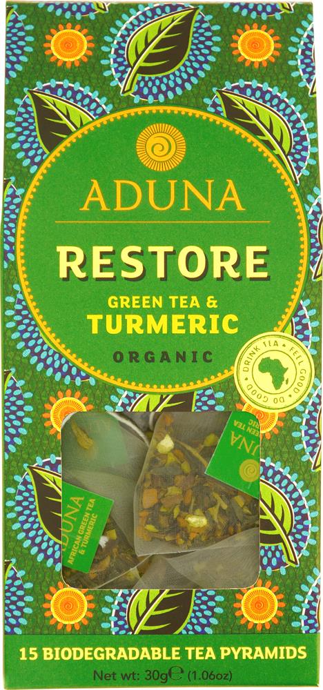 Aduna Restore Super-Tea - Green Tea & Turmeric 15 Pyramids - Greenlands Health Store
