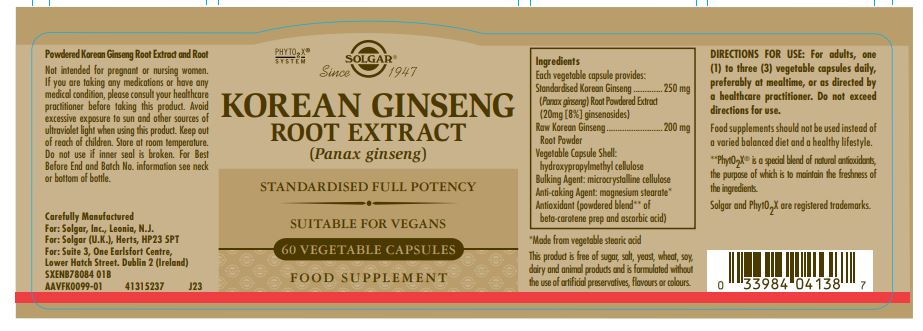 Solgar® Korean Ginseng Root Extract Vegetable Capsules - Pack of 60 - Greenlands Health Store