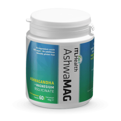 AshwaMAG magnesium bisglycinate with Sensoril Ashwagandha. 60caps - Greenlands Health Store